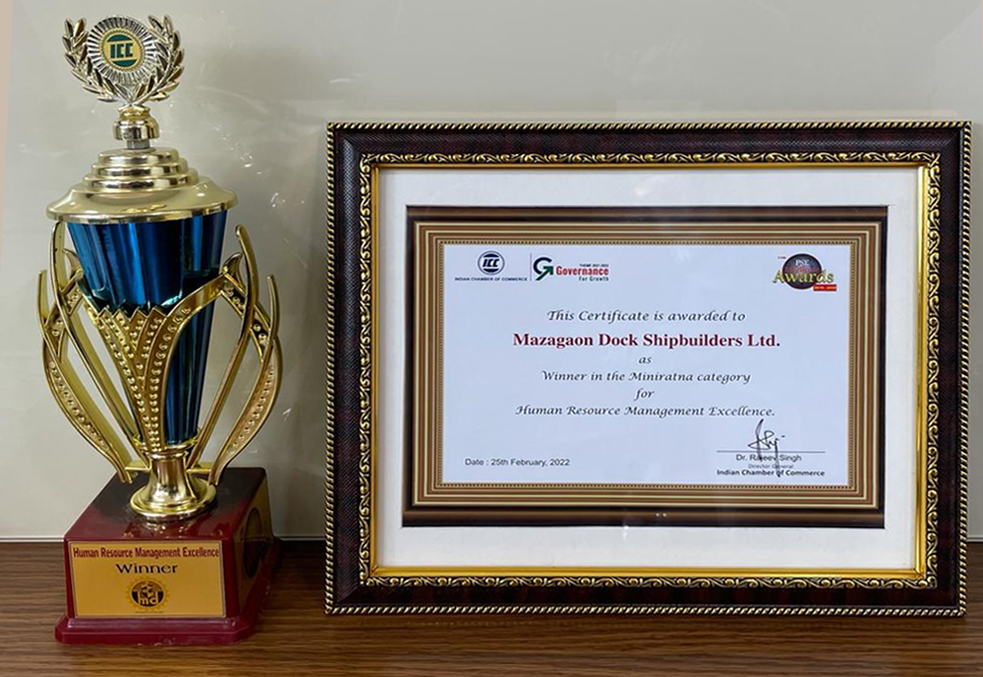 MDL won the 11th PSE Excellence Award in Human Resource Management Category for the year 2019-20.  The award was presented virtually during the PSE Conclave & PSE Excellence Award held on 25 Feb '22.  The award was received by VAdm Narayan Prasad, Chairman & Managing Director, MDL